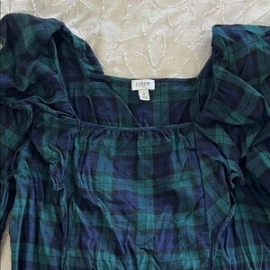 J.Crew Factory Navy and Forest Checkered Blouse